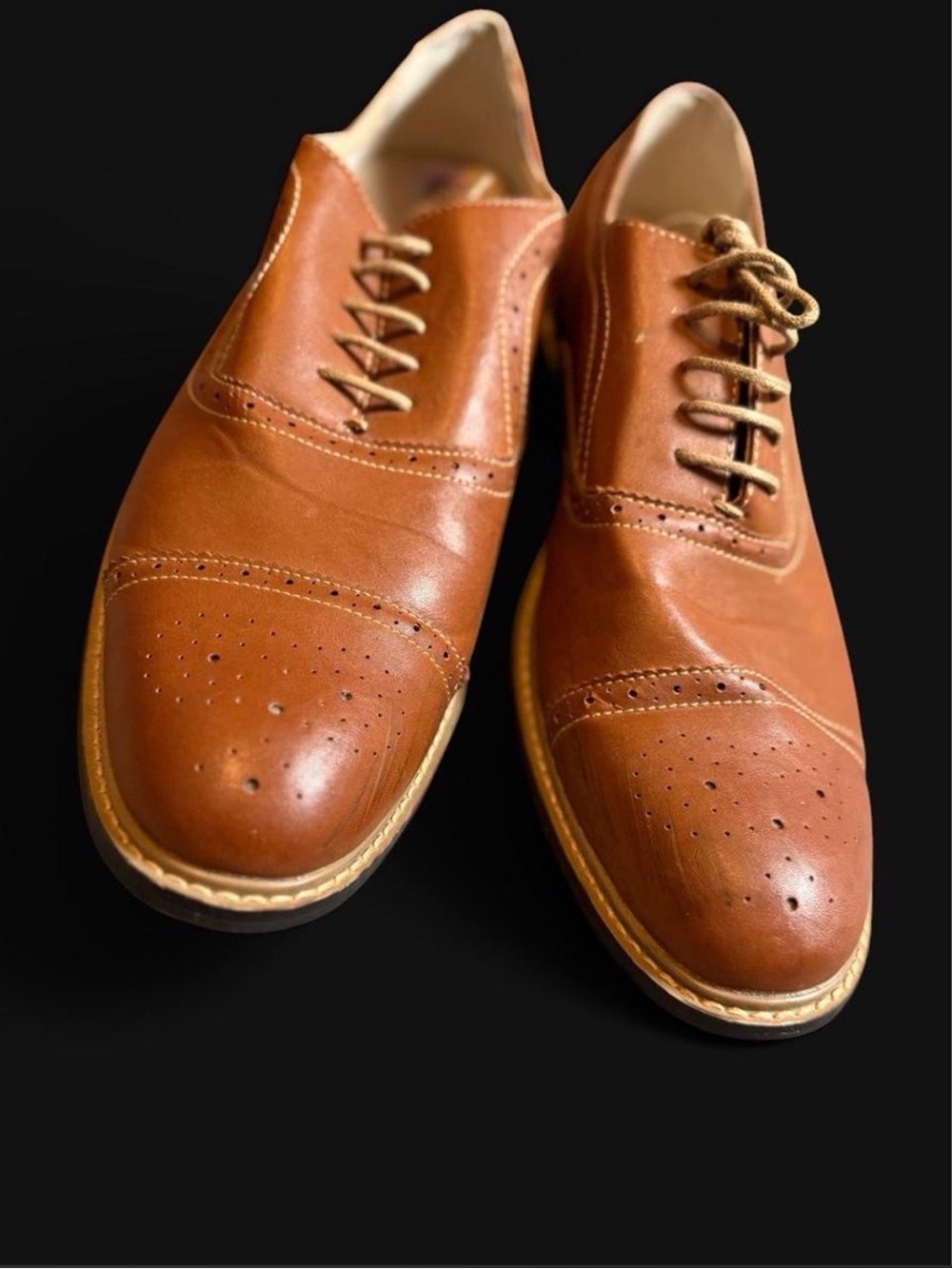 Perry Ellis Tan Leather Oxford Dress Shoes